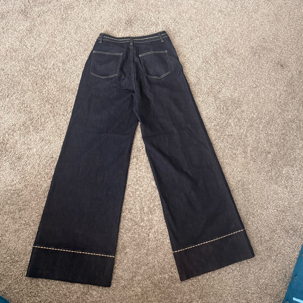 Commense Black High-Rise Wide-Leg Jeans with Contrast Stitching size 8 - Picture 7 of 10